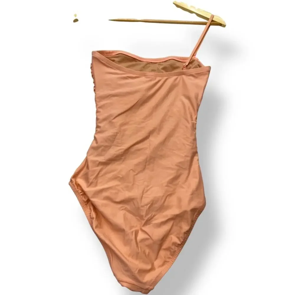 J.Crew‎ Ruched Bandeau One Piece Swimsuit Peach Orange Women's 4